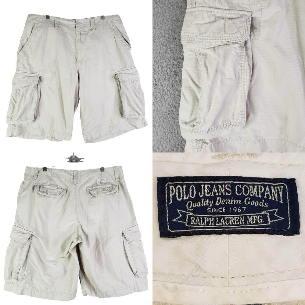 Polo Ralph Lauren Cargo Shorts Men's Size 38 Beige Tan Cotton Pockets